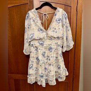 Ruffle Dress with Blue Flowers and Cream background - size Medium